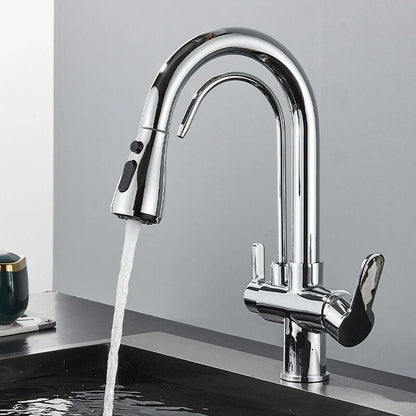 Modern Mono Kitchen Sink Mixer Taps 360° Pull Out Spray Spout Twin Lever 3 Way