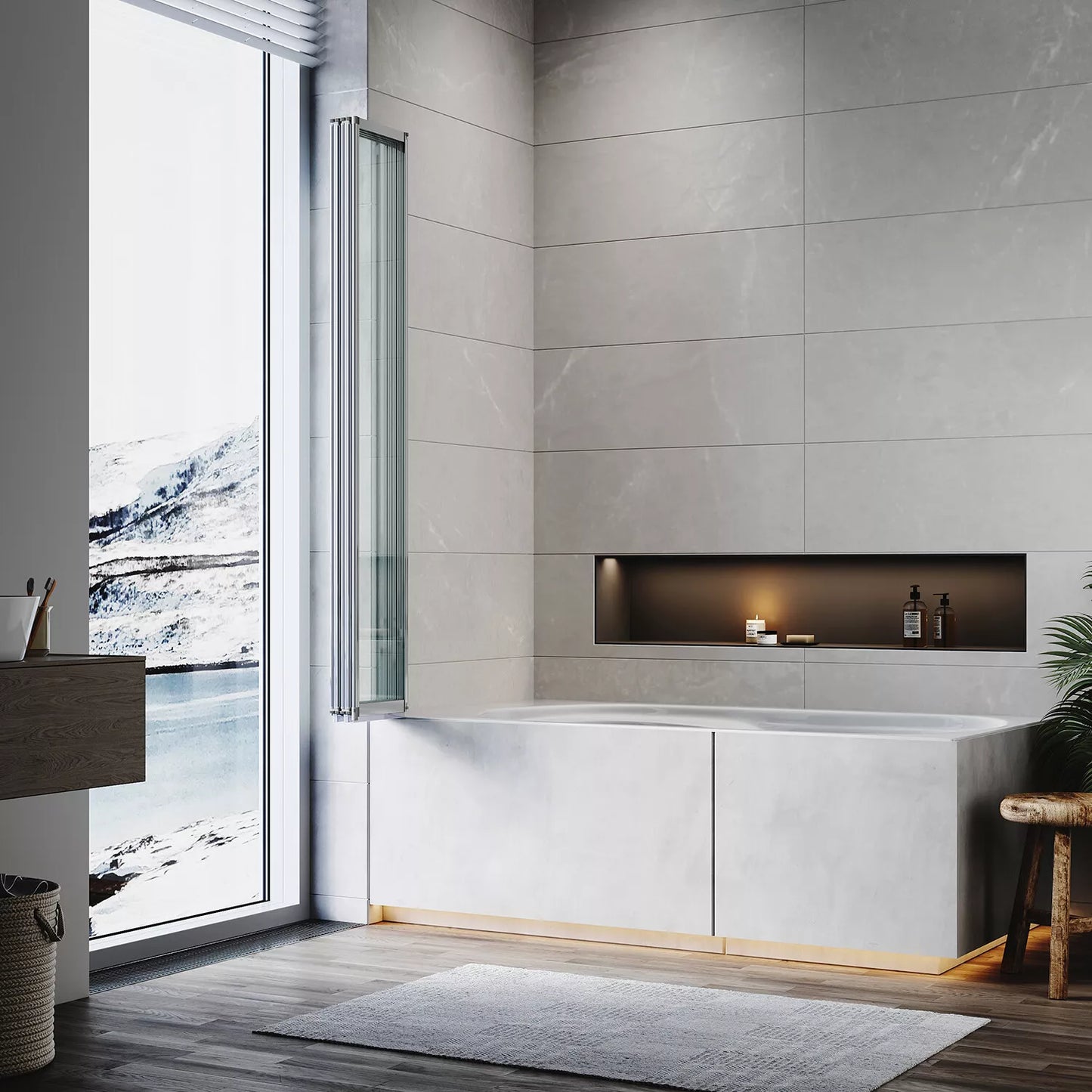 5 Folding Bath Shower Screen Black / Chrome Frame Wet Room Glass Panel 1200 x 1400mm