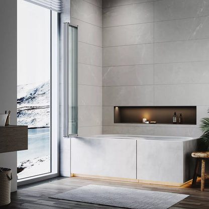 5 Folding Bath Shower Screen Black / Chrome Frame Wet Room Glass Panel 1200 x 1400mm