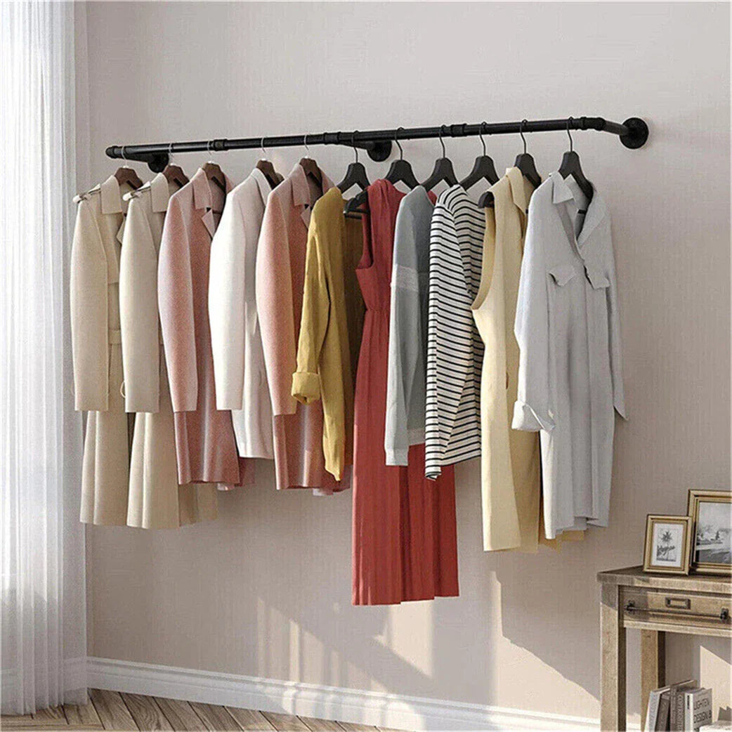 6ft Heavy Duty Clothes Rail Pipe Garment Rack Wall Mounted Hanging Clothing Pole