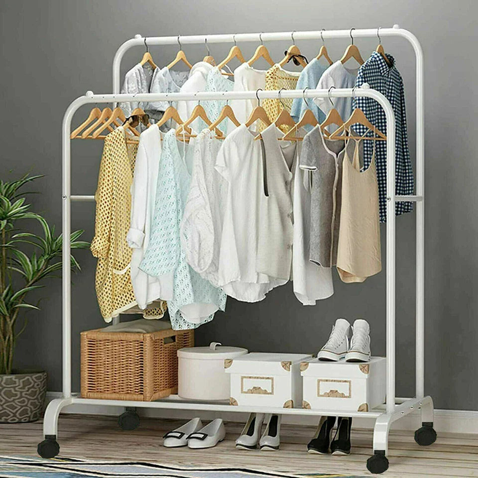 Industrial Pipe Garment Rack Coat Stand Rolling Clothe Rails