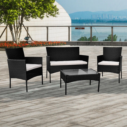 Outdoor Rattan Garden Furniture Sofa Set Patio Wicker Chairs Table 4Pieces