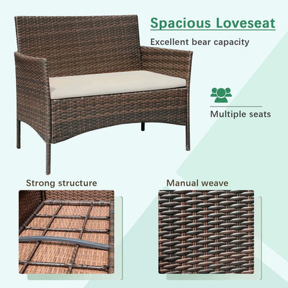 4pcs Rattan Outdoor Garden Furniture Sofa Set Table & Chairs
