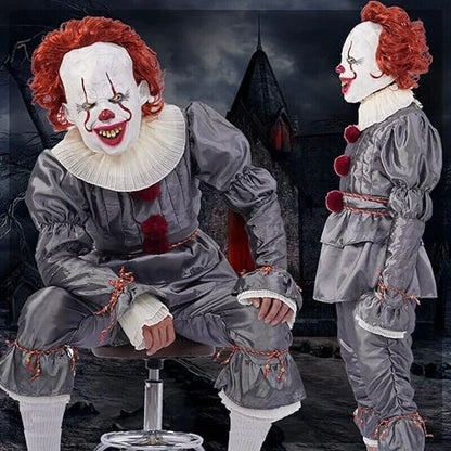 Adult Pennywise Clown Costume Halloween Cosplay Suit Outfit Fancy Dress Mask Men
