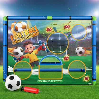 Kids 2in1 Portable Soccer Goal Post Up Football Target Board With Net, Ball Pump