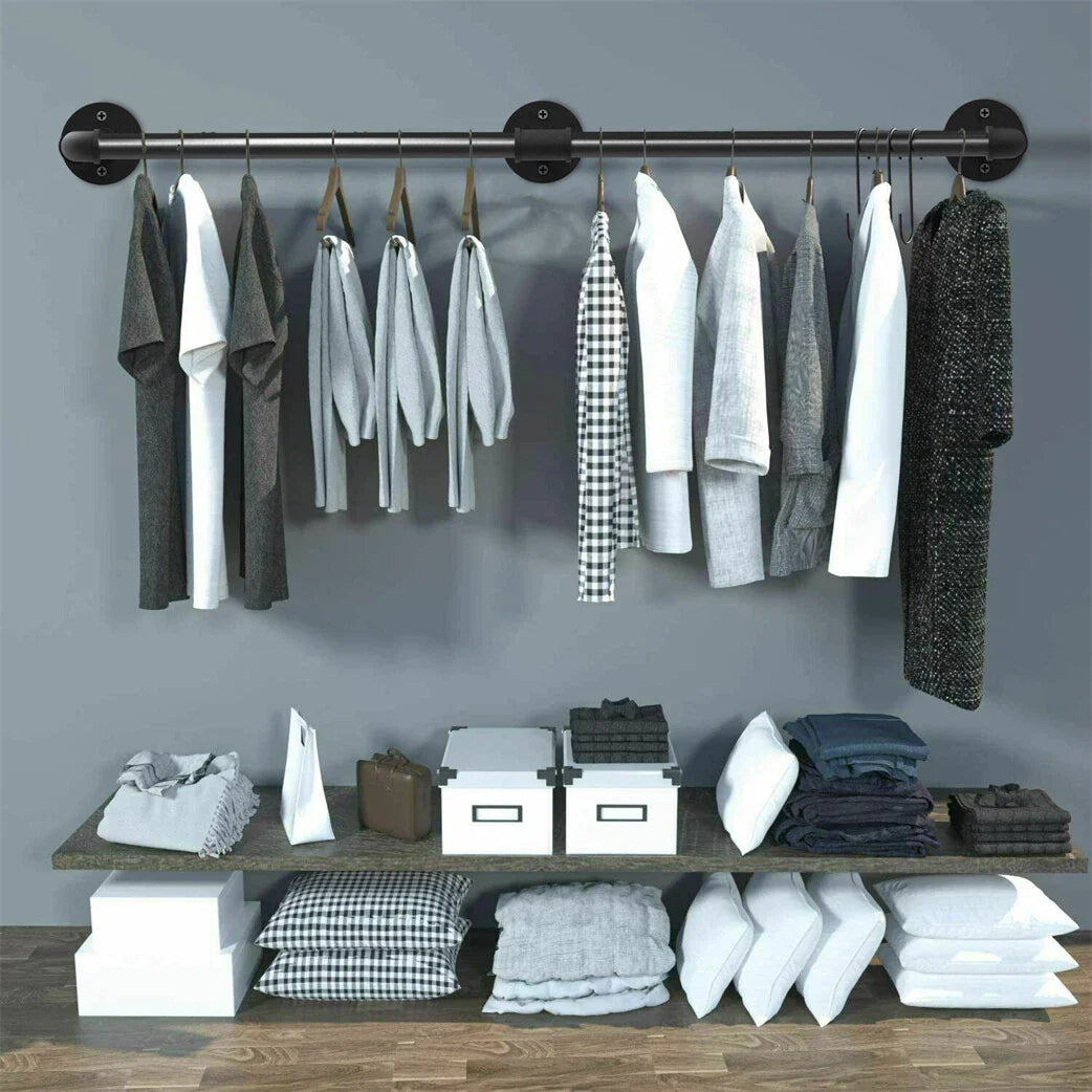 6ft Heavy Duty Clothes Rail Pipe Garment Rack Wall Mounted Hanging Clothing Pole