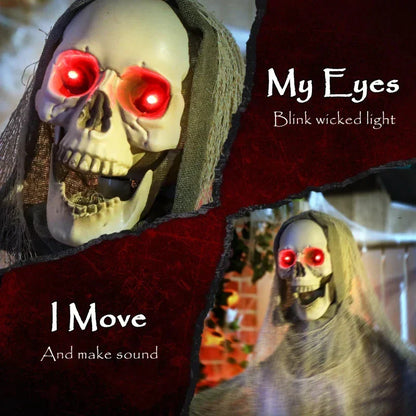 6' Halloween Animated Grim Reaper Skeleton, Glowing Eyes