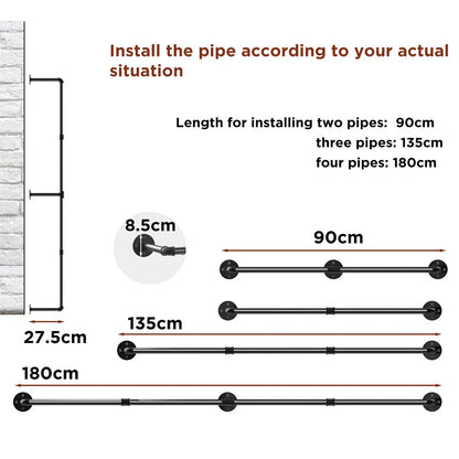 6ft Heavy Duty Clothes Rail Pipe Garment Rack Wall Mounted Hanging Clothing Pole