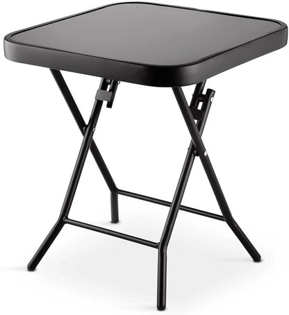 Garden Furniture Glass Top Side Table Patio Rattan Foldable Drinks Coffee Black