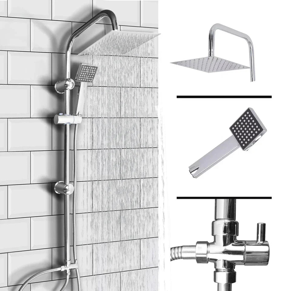 Shower Kit Twin Head 2 Mixer Shower Heads Rail Hose Riser Square Bathroom Set