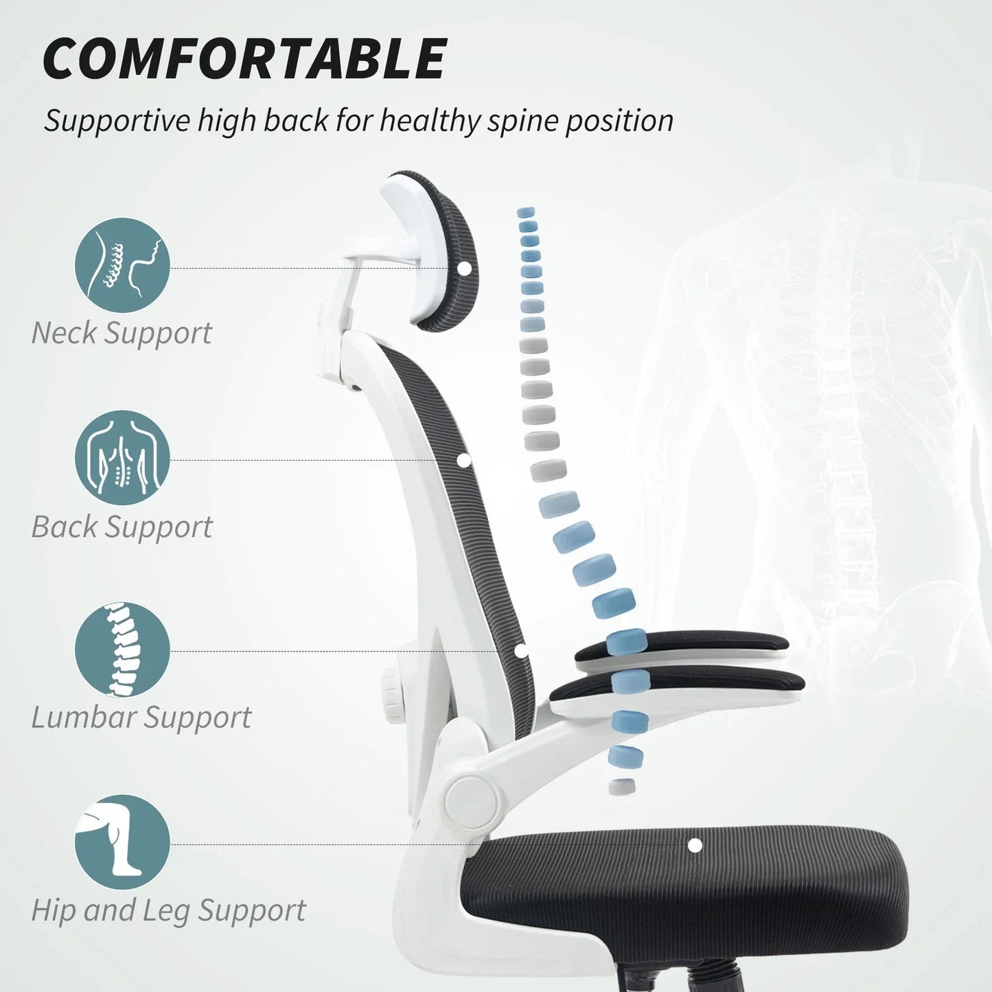Ergonomic Mesh Office Chair with Headrest, Lumbar Support, Black