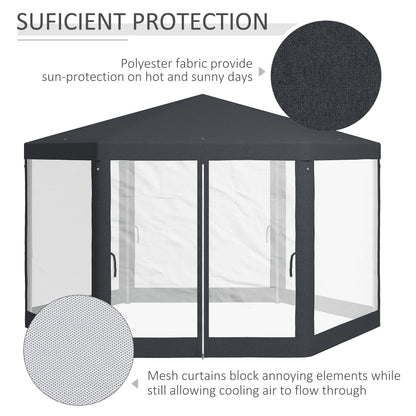 Dark Grey Hexagonal Metal Netting Gazebo Patio Out- door Canopy Party Marquee