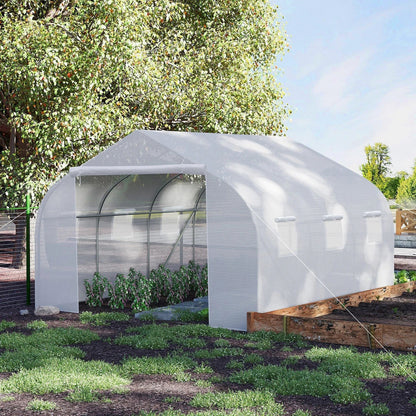 Outsunny 4.5x3x2m PE Mesh Cover Galvanized Metal Frame Walk-In Greenhouse