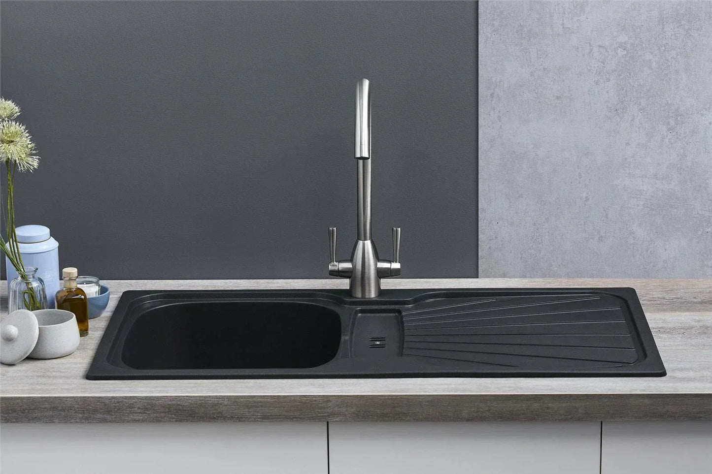 Kitchen Sink Single black  1.0 Bowl Reversible Inset With Waste Kit