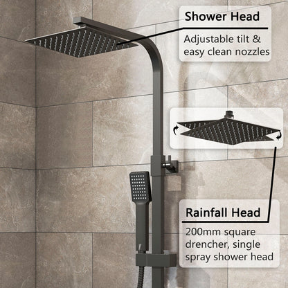 Bathroom Thermostatic Exposed Shower Mixer Twin Shower Head Square Bar Set Black