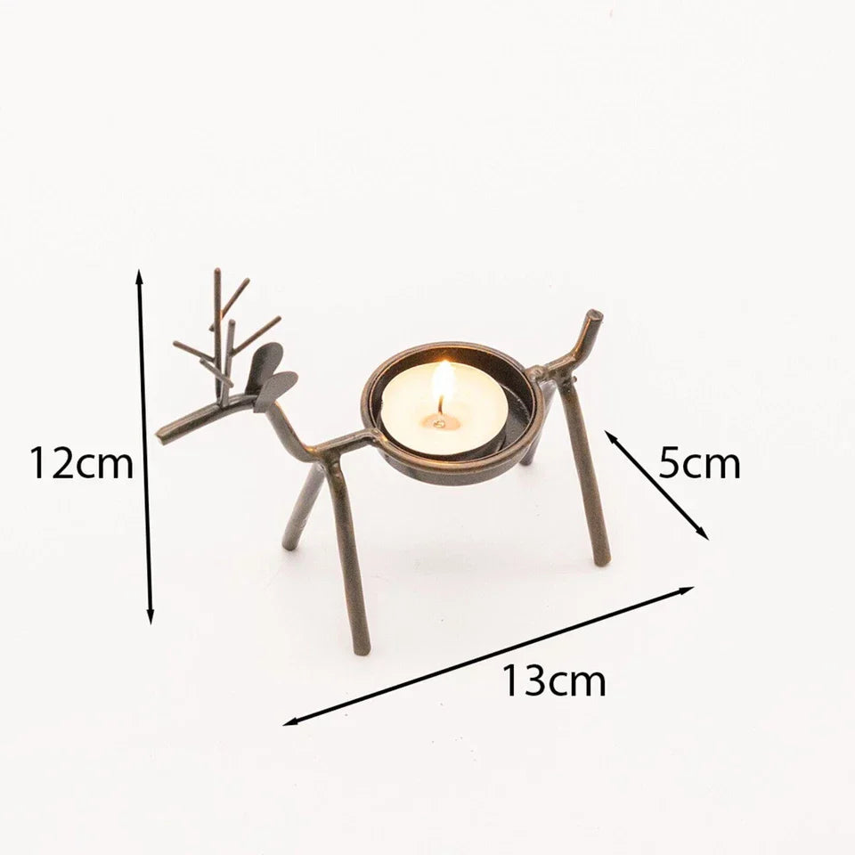 6x Christmas Reindeer Tea Light Candle Holders & Tealights Xmas Home Decor Gift