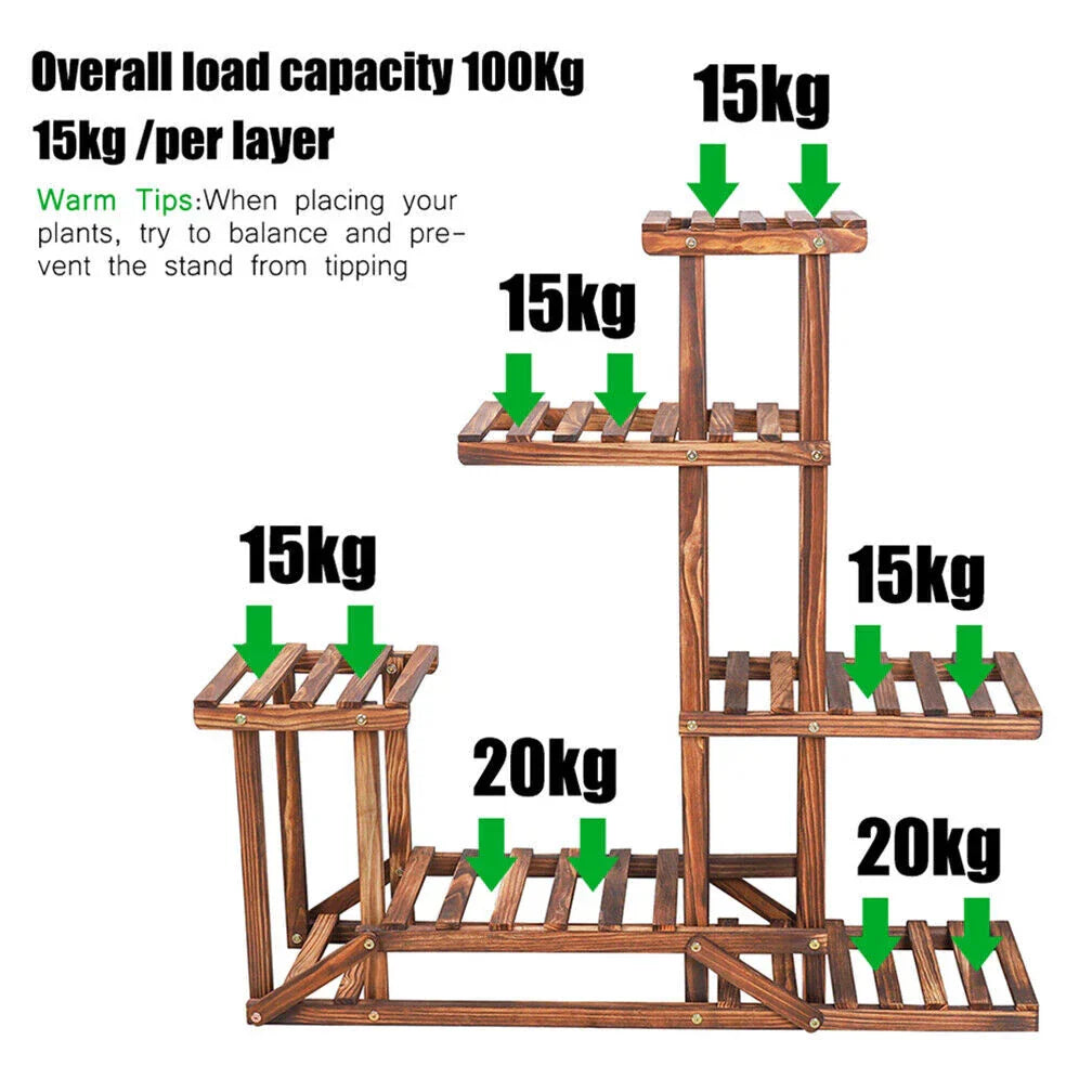 Wood Flower Display Plant Stand 5 Tier Corner Shelf Storage Rack Indoor Outdoor