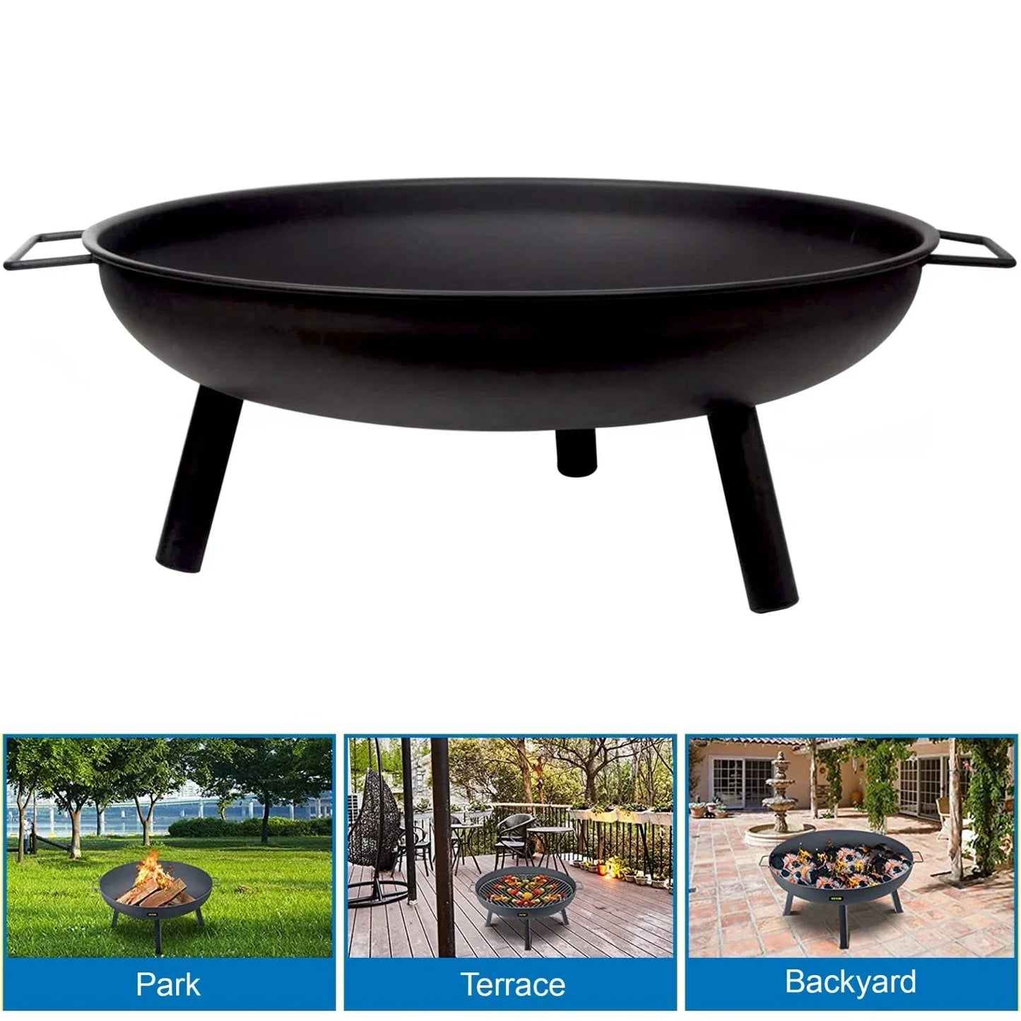 24" Round Fire Pit Folding Patio Garden Bowl Outdoor Camping Heater Log Burner