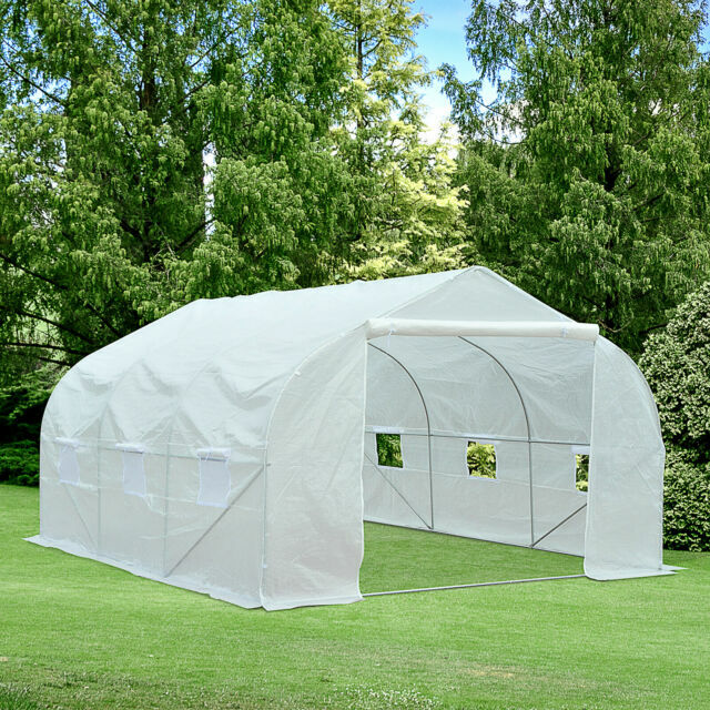 Outsunny 4.5x3x2m PE Mesh Cover Galvanized Metal Frame Walk-In Greenhouse