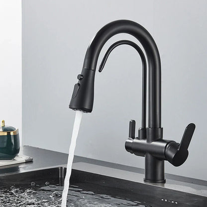 Modern Mono Kitchen Sink Mixer Taps 360° Pull Out Spray Spout Twin Lever 3 Way