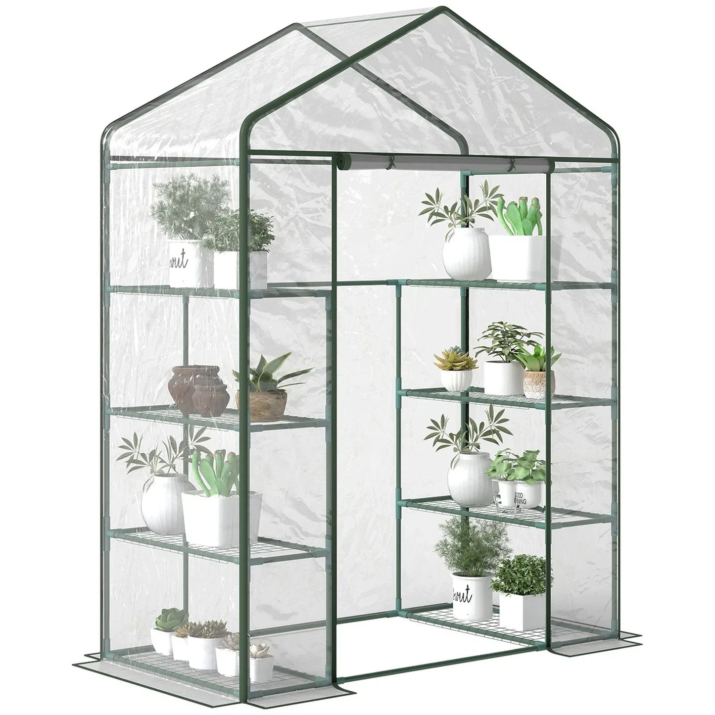 Walk In Greenhouse Grow House Plants Protector Reinforced PVC Cover 4 Shelves