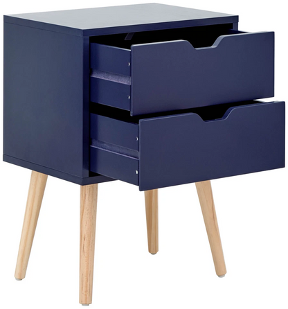 Nyborg Single 2 Drawer Bedside Cabinet Lamp Table Nightstand Blue
